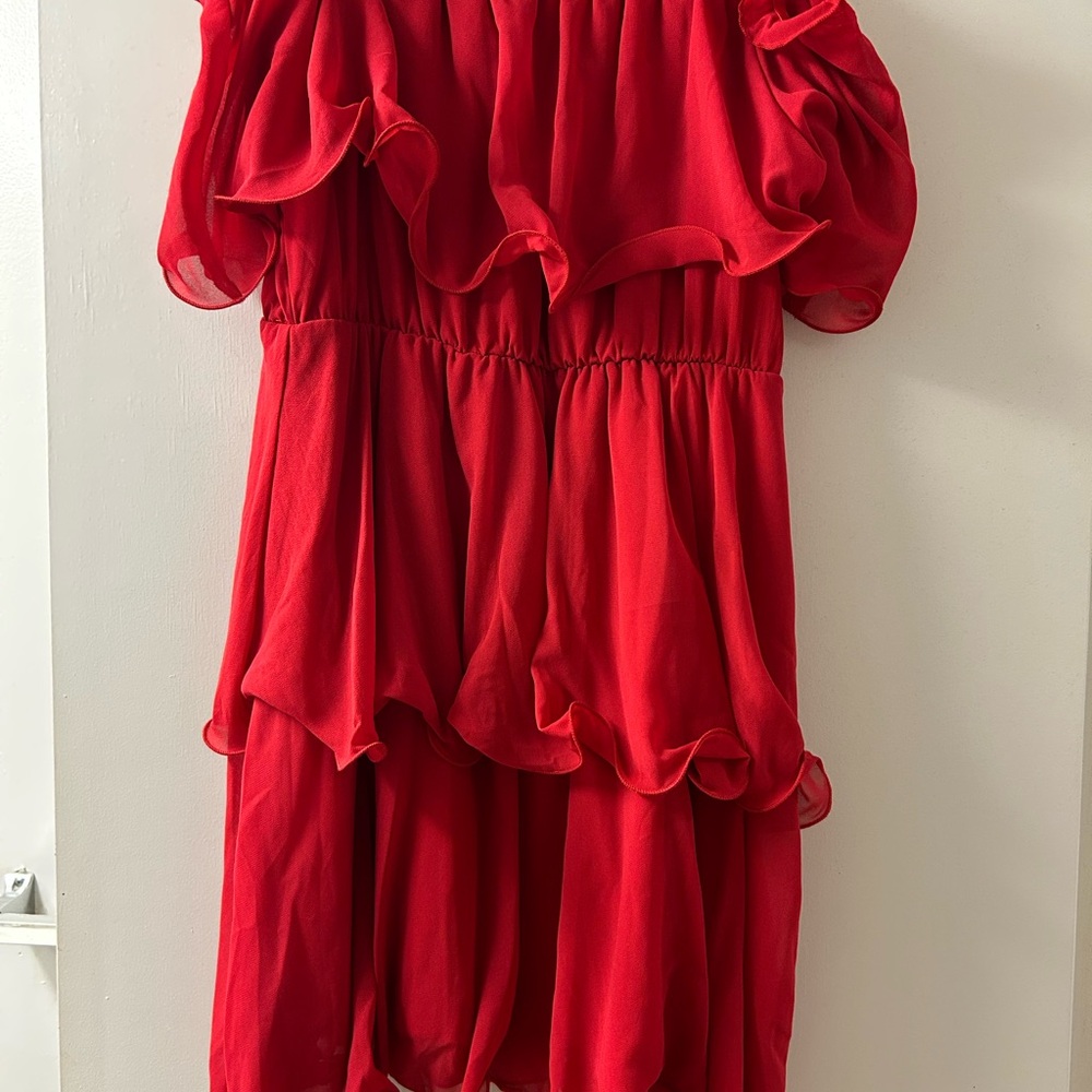 PrettyLittleThing Ruffled Off-Shoulder Dress
